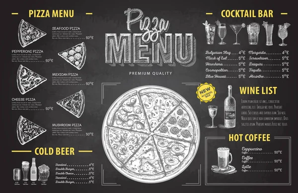 Kreda Vintage rysunek pizza menu Projekt. Menu restauracji — Wektor stockowy