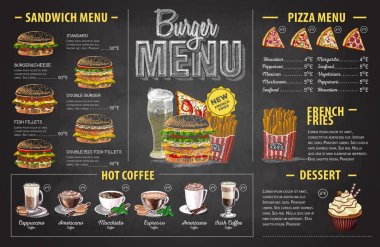 Vintage tebeşir çizim hamburger menü tasarımı. Fast food menü