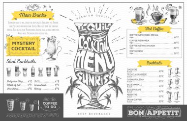 Vintage kokteyl menü tasarımı. Restoran Menü