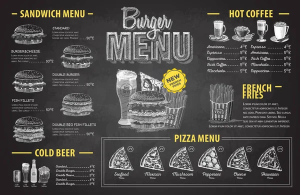 Vintage krijt tekening Hamburger menu ontwerp. Fast-food menu — Stockvector