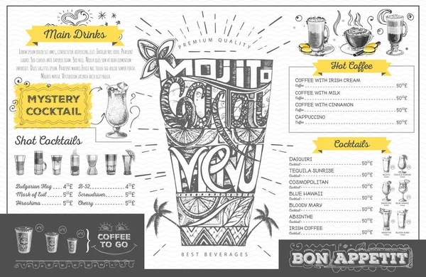 Vintage cocktailkaart ontwerp. Restaurant menu — Stockvector