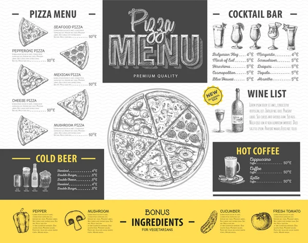 Vintage pizza meny design. Restaurangmeny — Stock vektor