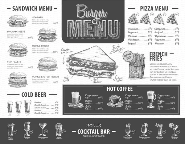 Vintage  burger menu design. Fast food menu