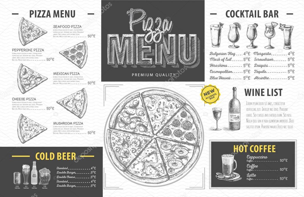 Vintage pizza menu design. Restaurant menu