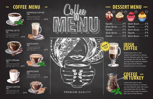 Vintage křídou nakreslený kávy menu design. Nabídka rychlého občerstvení — Stockový vektor