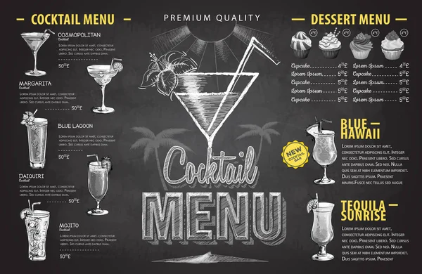 Vintage krijt tekening cocktailkaart ontwerp. Dranken-menu — Stockvector