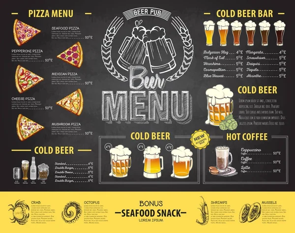 Desenho de giz vintage design de menu de cerveja. Menu restaurante — Vetor de Stock