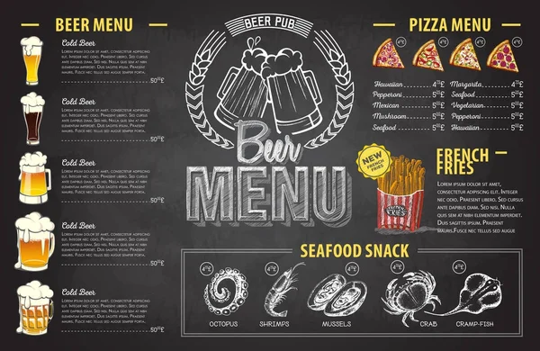 ヴィンテージ チョーク図面ビールのメニューのデザイン。レストランのメニュー — ストックベクタ