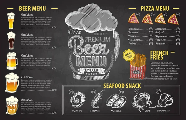 Вінтажний крейдяний малюнок пивного меню. Меню ресторану — стоковий вектор