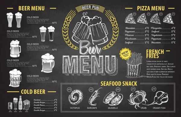Kreda Vintage rysunek piwo projekt menu. Menu restauracji — Wektor stockowy