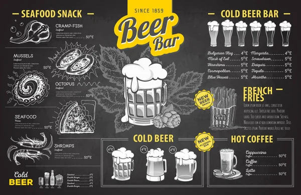 Vintage křídou nakreslený pivo menu design. Menu restaurace — Stockový vektor