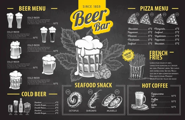 ヴィンテージ チョーク図面ビールのメニューのデザイン。レストランのメニュー — ストックベクタ