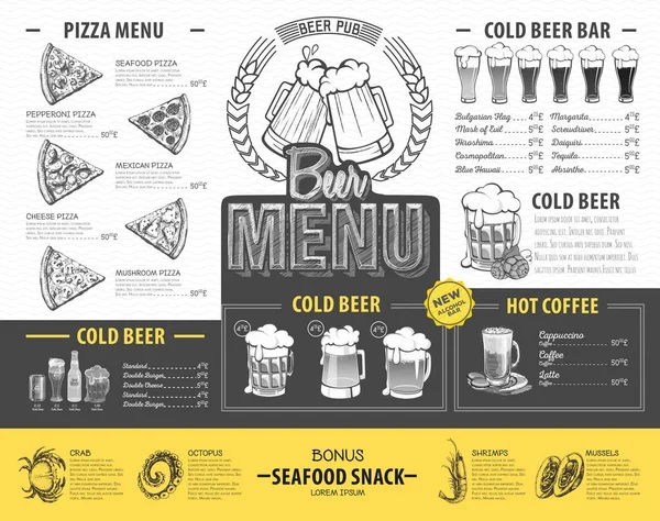 Design de menu de cerveja vintage. Menu restaurante — Vetor de Stock