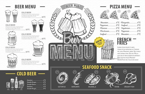 Design de menu de cerveja vintage. Menu restaurante — Vetor de Stock