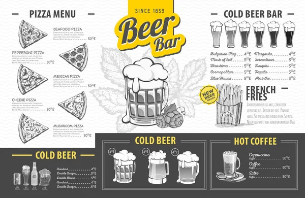 老式啤酒菜单设计。餐厅菜单 — 图库矢量图片