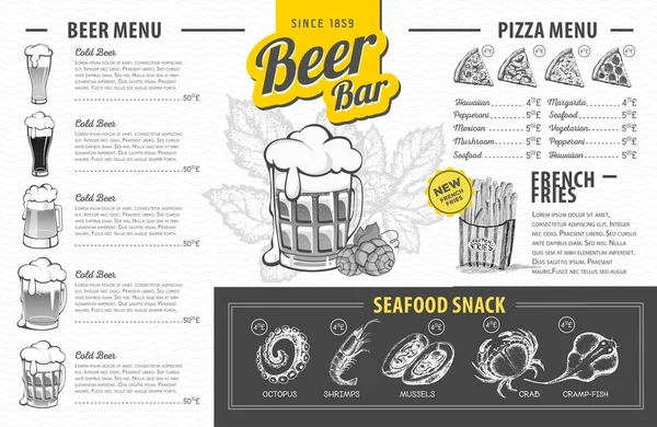 Vintage bier menu ontwerp. Restaurant menu — Stockvector