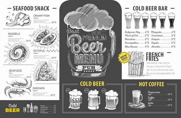 老式啤酒菜单设计。餐厅菜单 — 图库矢量图片