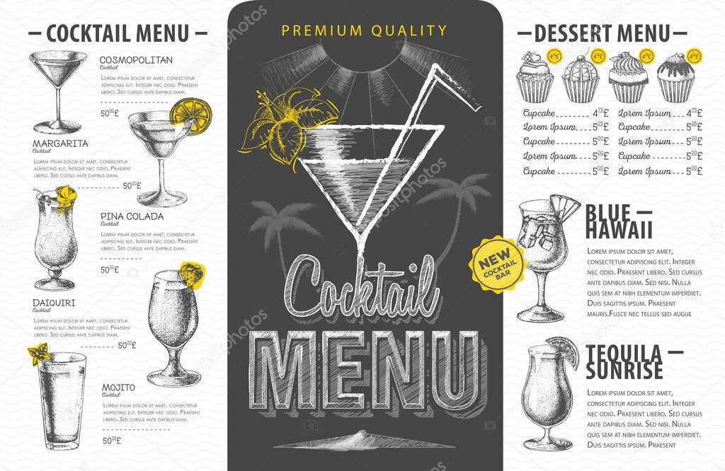 Vintage cocktail menu design. Beverages menu