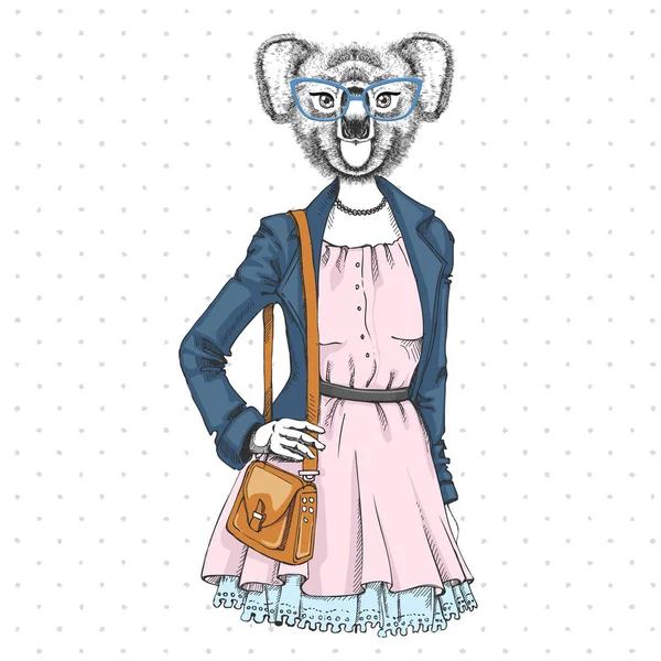 Retro Hipster fashion dierlijke koala. Vrouw model — Stockvector