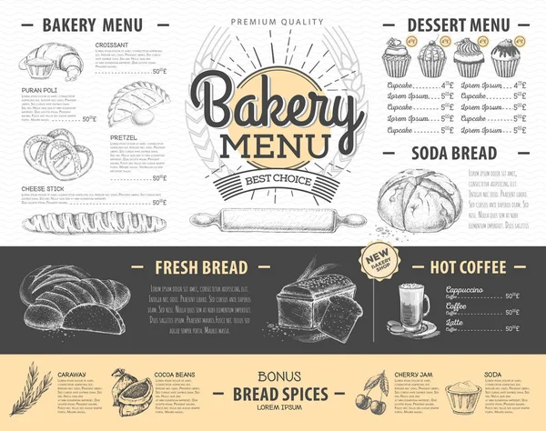 Diseño de menú de panadería vintage. Menú restaurante — Archivo Imágenes Vectoriales
