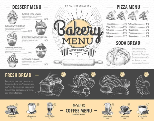 Vintage bakkerij menu ontwerp. Restaurant menu — Stockvector