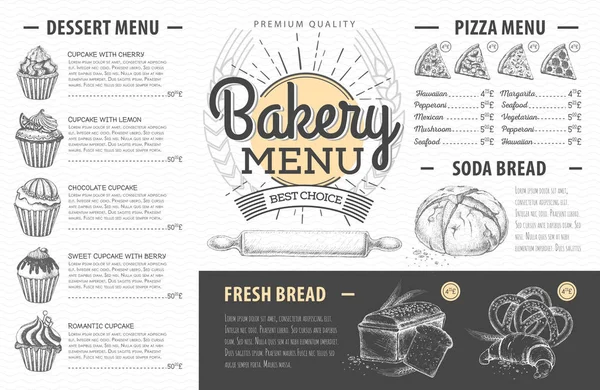 Vintage bakkerij menu ontwerp. Restaurant menu — Stockvector
