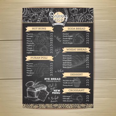 Vintage tebeşir çizim ekmek menü tasarımı. Restoran Menü