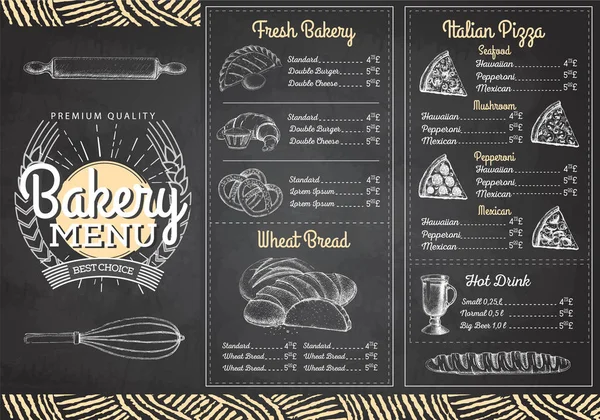 Diseño de menú de panadería de dibujo de tiza vintage. Menú restaurante — Vector de stock