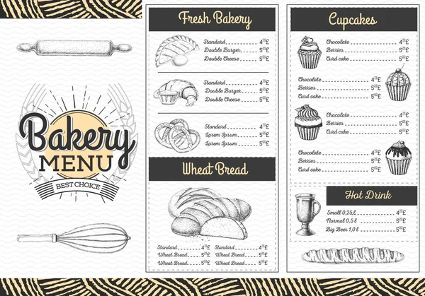 Vintage bakery menu design. Restaurant menu. Document template — Stock Vector