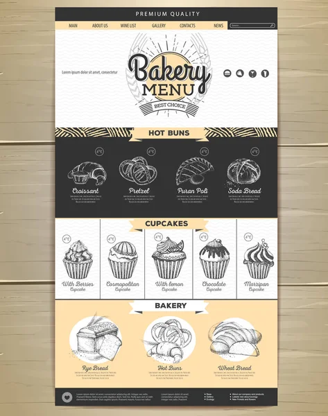 Bakkerij menu concept websiteontwerp. Huisstijl. — Stockvector