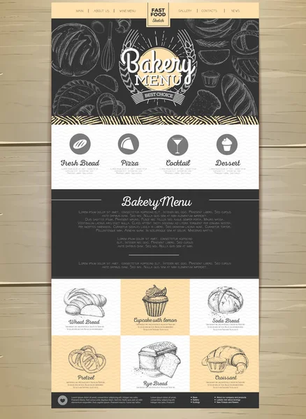 Concepto de menú de panadería Diseño de sitio web. Identidad corporativa . — Vector de stock
