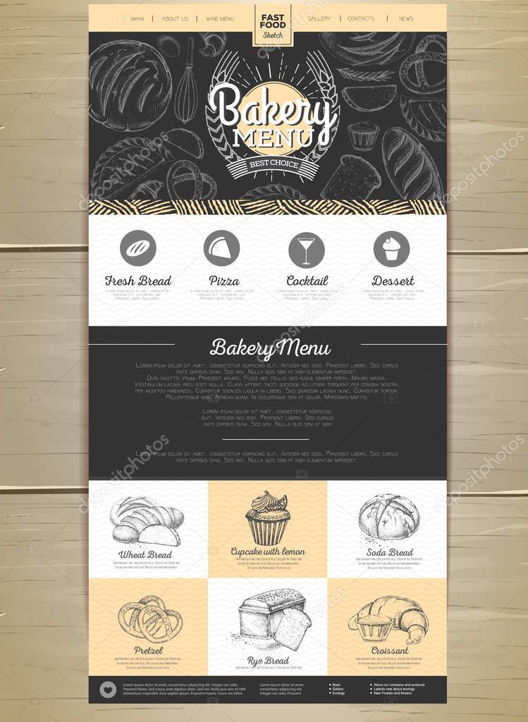 Bakery menu concept Web site design. Corporate identity.