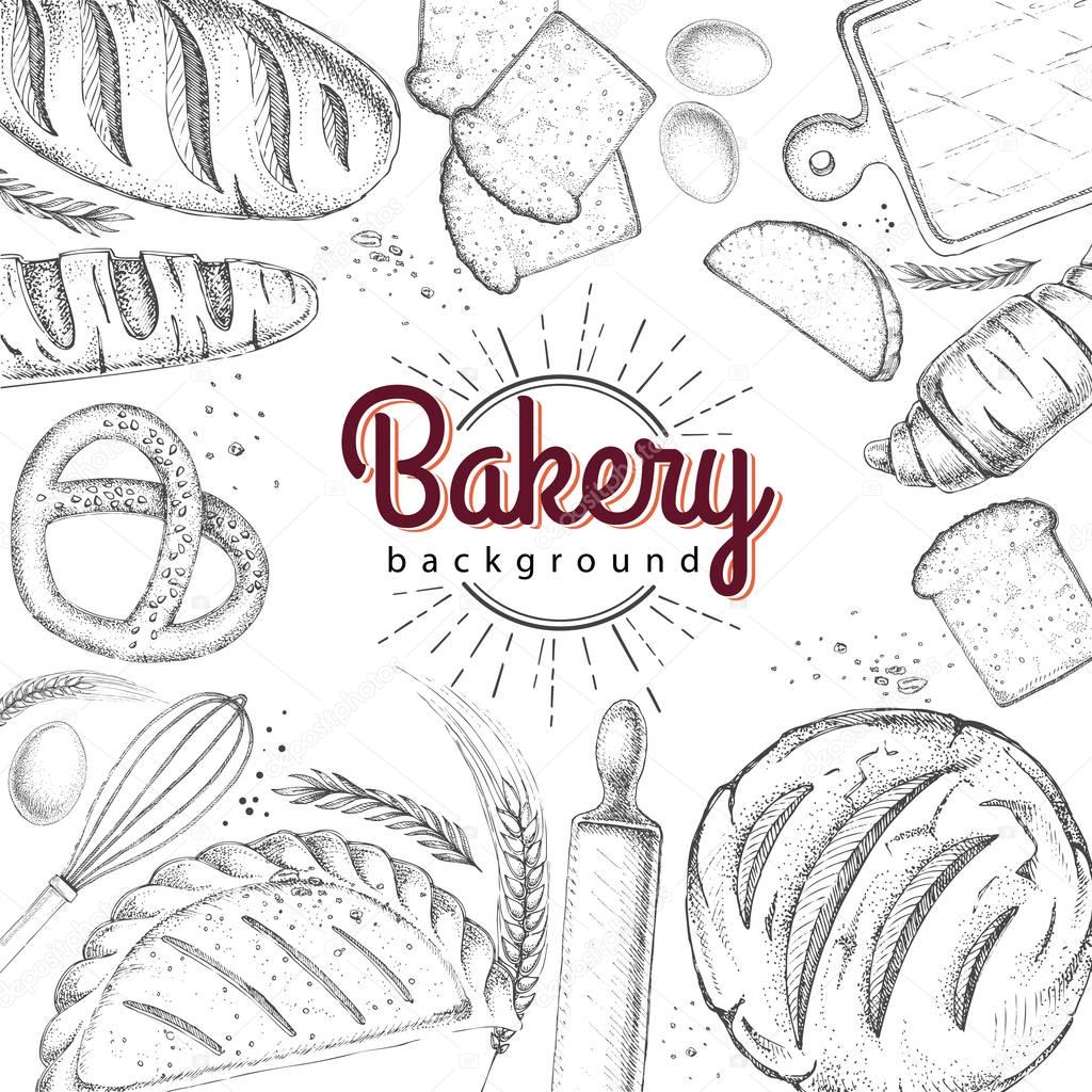 Bakery background. Top view of bakery products