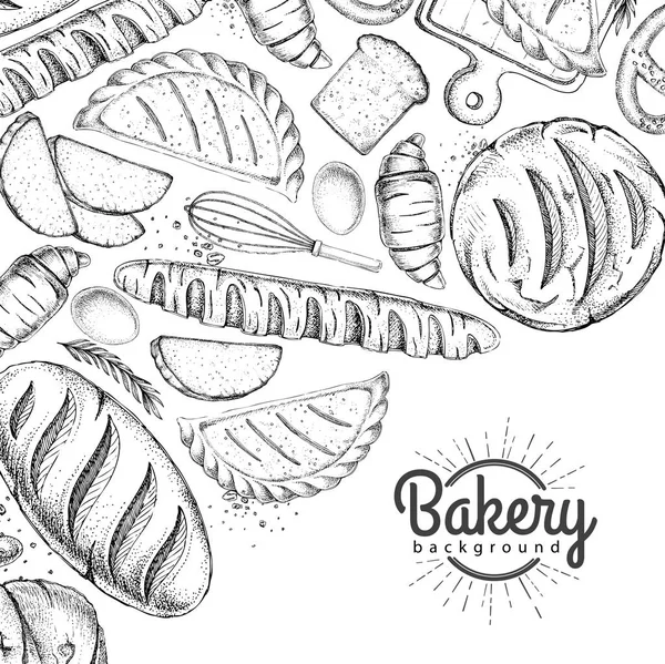 Fond de boulangerie. Vue de dessus des produits de boulangerie — Image vectorielle