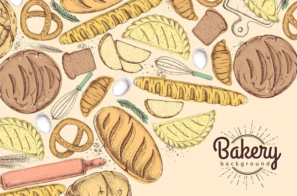 Fondo de panadería. Vista superior de los productos de panadería — Archivo Imágenes Vectoriales