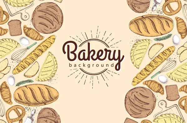 Fondo de panadería. Vista superior de los productos de panadería — Archivo Imágenes Vectoriales
