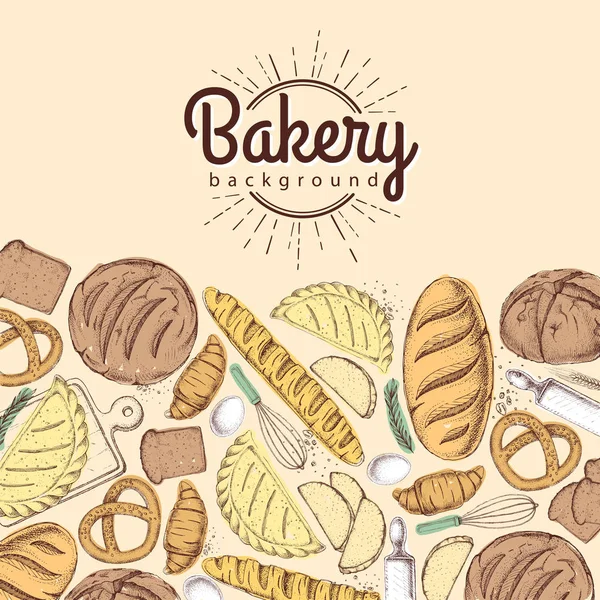 Bakery background. Top view of bakery products — Stock Vector