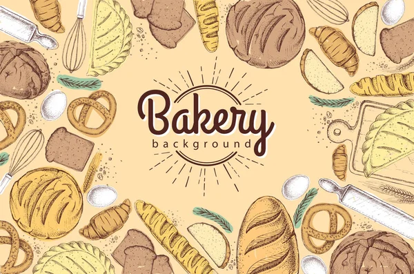 Bakery background. Top view of bakery products — Stock Vector