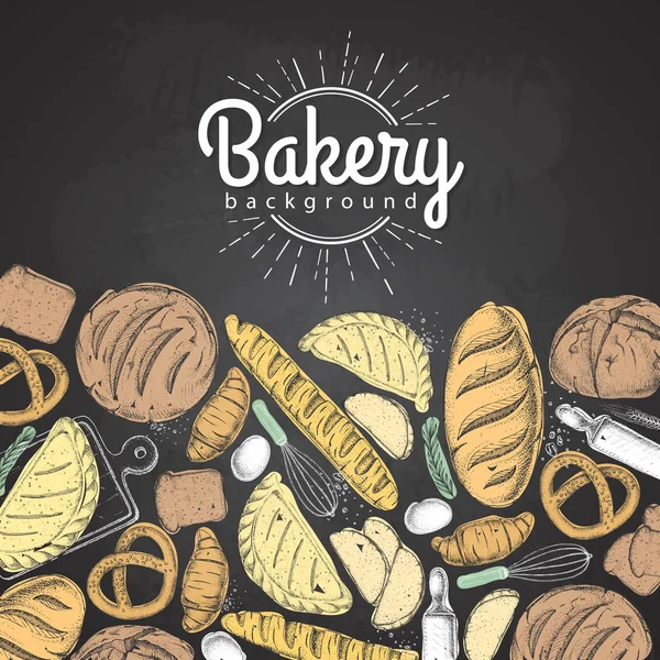 Krijt bakkerij achtergrondpagina. Bovenaanzicht van bakkerijproducten — Stockvector