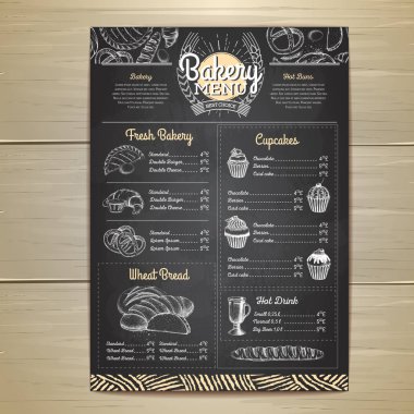 Vintage tebeşir çizim ekmek menü tasarımı. Restoran Menü