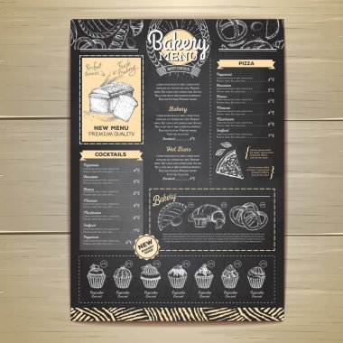 Vintage tebeşir çizim ekmek menü tasarımı. Restoran Menü