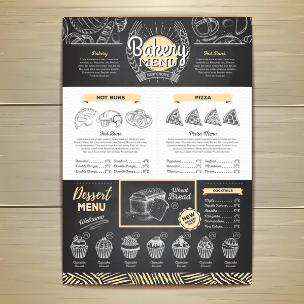 Vintage chalk drawing bakery menu design. Restaurant menu — Stock Vector