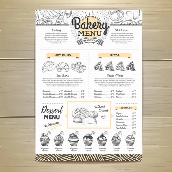 Vintage bakery menu design. Restaurant menu. Document template — Stock Vector