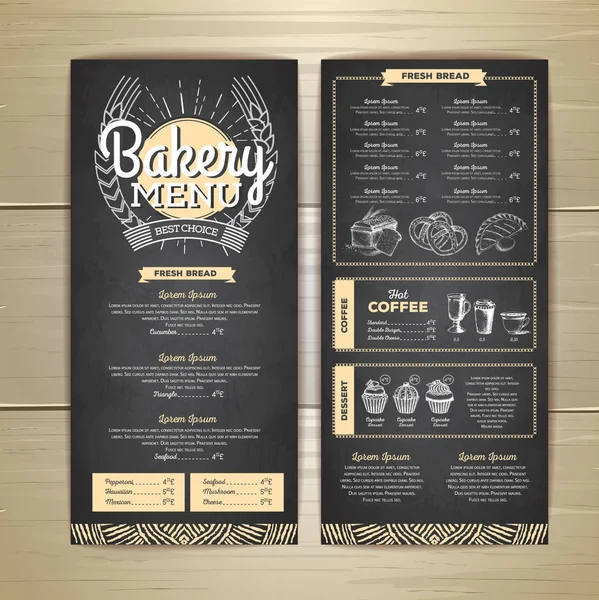 Vintage chalk drawing bakery menu design. Restaurant menu — Stock Vector