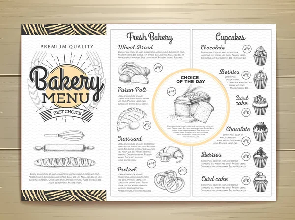 Vintage Bäckerei Menü-Design. Restaurantkarte. Dokumentvorlage — Stockvektor