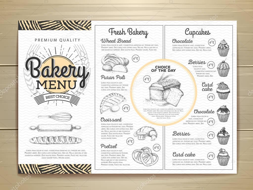 Vintage bakery menu design. Restaurant menu. Document template