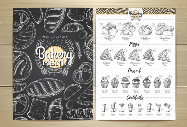 Desenho de giz vintage design de menu de padaria. Menu restaurante —  Vetores de Stock