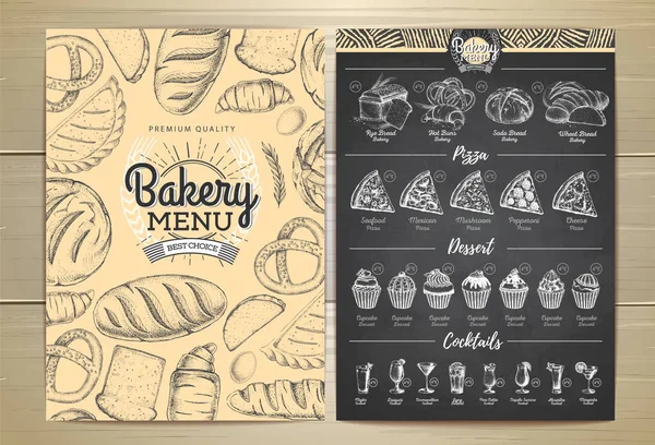 Vintage krita ritning bageri menyn design. Restaurangmeny — Stock vektor