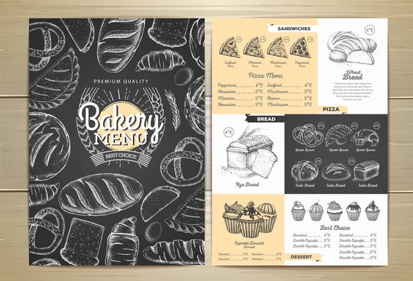 Desain menu gambar kapur antik toko roti. Menu restoran - Stok Vektor