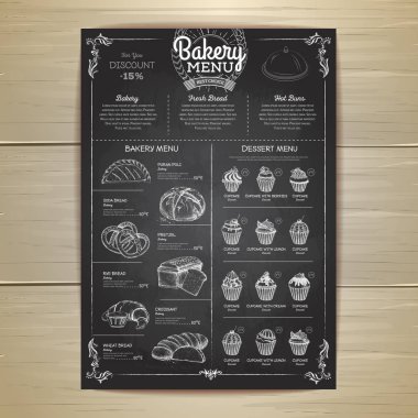 Vintage tebeşir çizim ekmek menü tasarımı. Restoran Menü